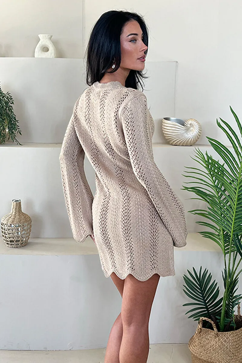 Biscuit Long Sleeve Crochet Mini Dress sold by AX Paris product image thumbnail 5