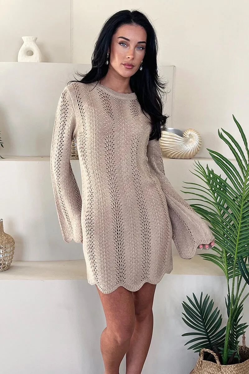 Biscuit Long Sleeve Crochet Mini Dress sold by AX Paris product image thumbnail 3