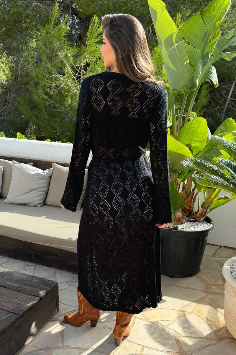 Black Crochet Longline Tie Waist Cardigan sold by AX Paris product image thumbnail 5