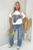 White Graphic Blue Denim Print T-Shirt sold by AX Paris