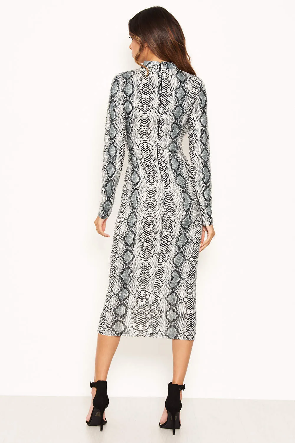 Grey Snake Print Bodycon Midi Dress sold by AX Paris product image thumbnail 3