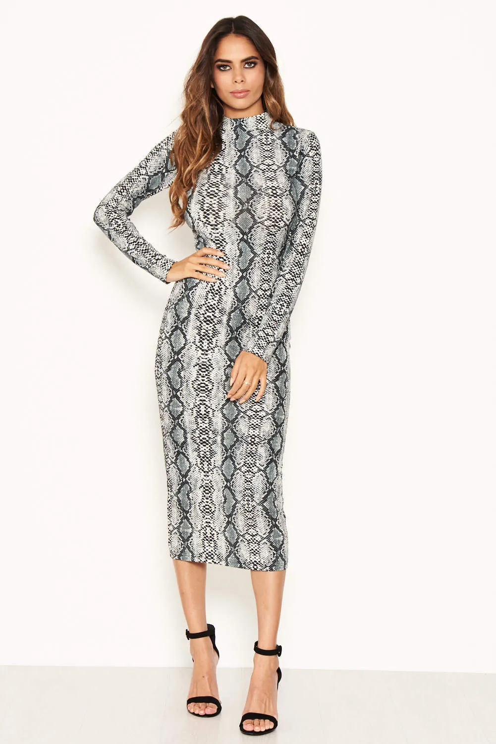 Grey Snake Print Bodycon Midi Dress sold by AX Paris product image thumbnail 5