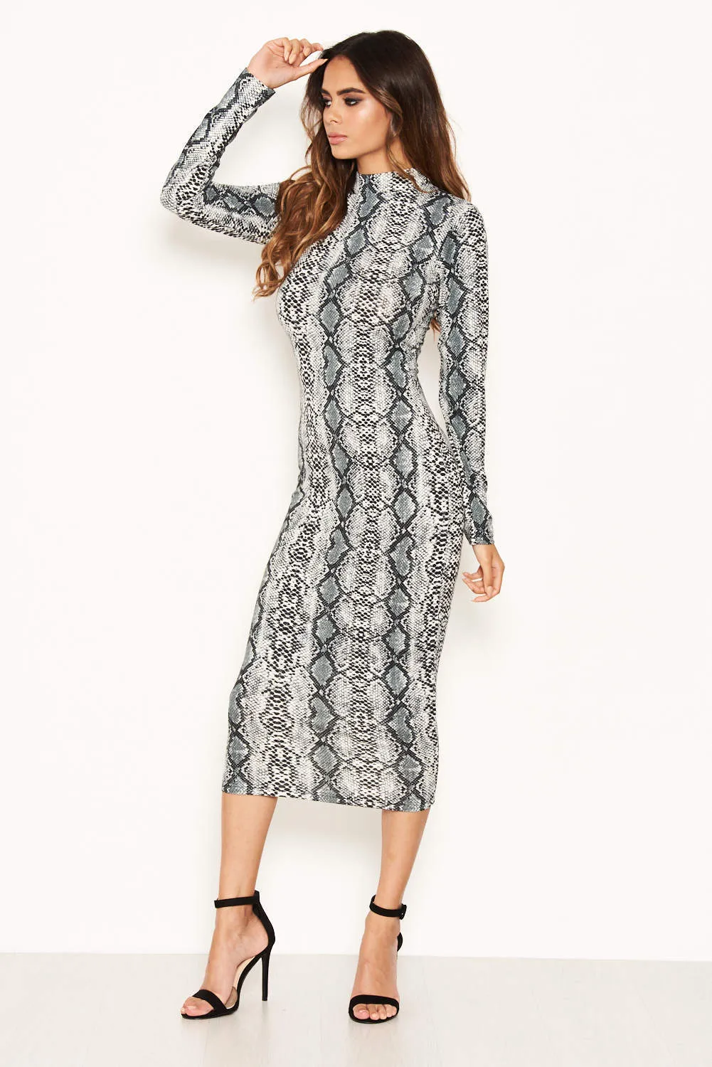 Grey Snake Print Bodycon Midi Dress sold by AX Paris product image thumbnail 2