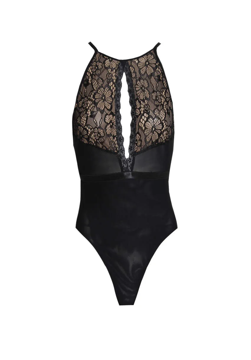 Black Lace Mesh Open Back Bodysuit sold by AX Paris product image thumbnail 4