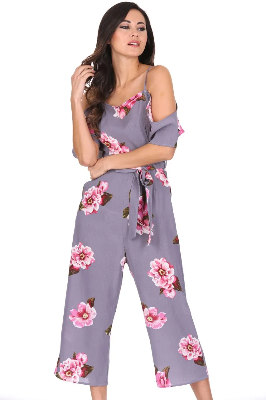 Grey Floral Culotte Jumpsuit sold by AX Paris