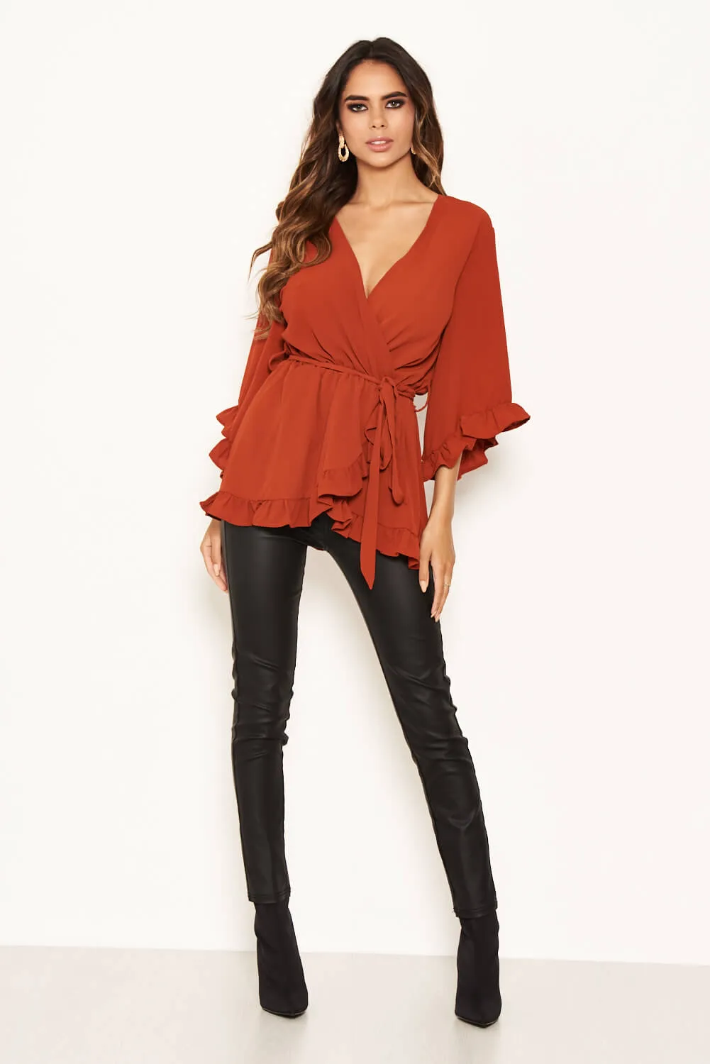 Rust Wrap Frill Top sold by AX Paris product image thumbnail 2