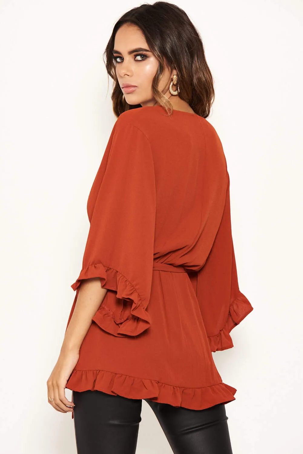 Rust Wrap Frill Top sold by AX Paris product image thumbnail 3