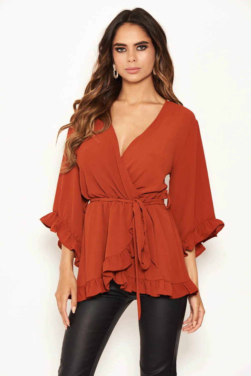 Rust Wrap Frill Top sold by AX Paris product image thumbnail 4