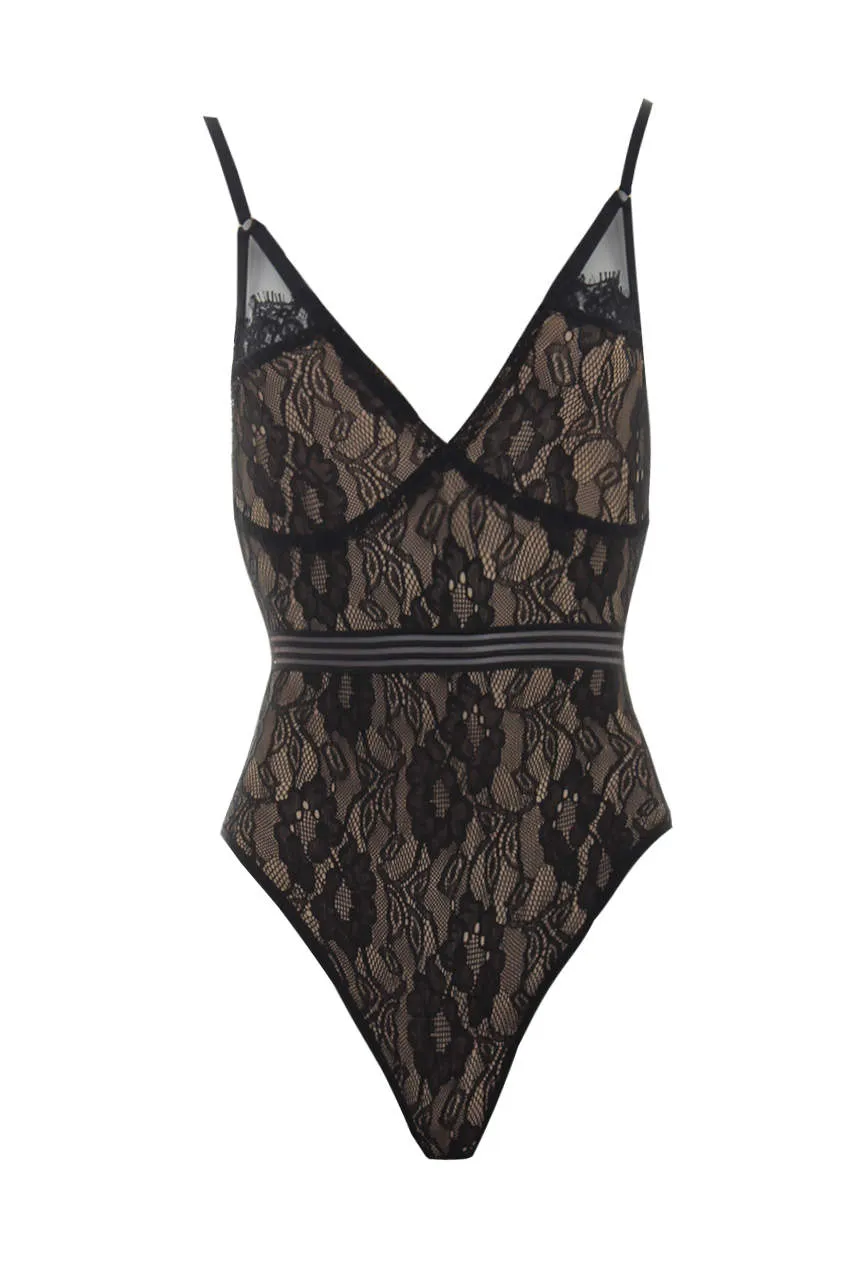 Black Lace and Mesh Bodysuit sold by AX Paris product image thumbnail 4
