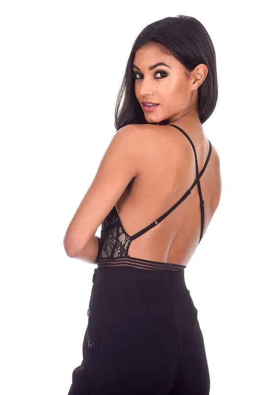 Black Lace and Mesh Bodysuit sold by AX Paris product image thumbnail 3