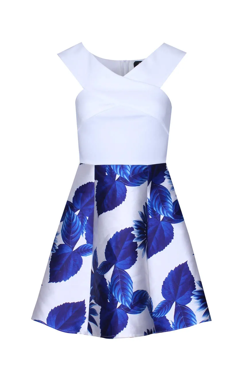 2 In 1 Cream And Blue Printed Skirt Mini Dress sold by AX Paris product image thumbnail 5