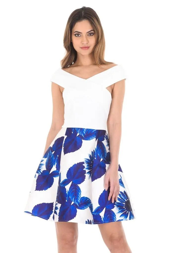 2 In 1 Cream And Blue Printed Skirt Mini Dress sold by AX Paris product image thumbnail 2
