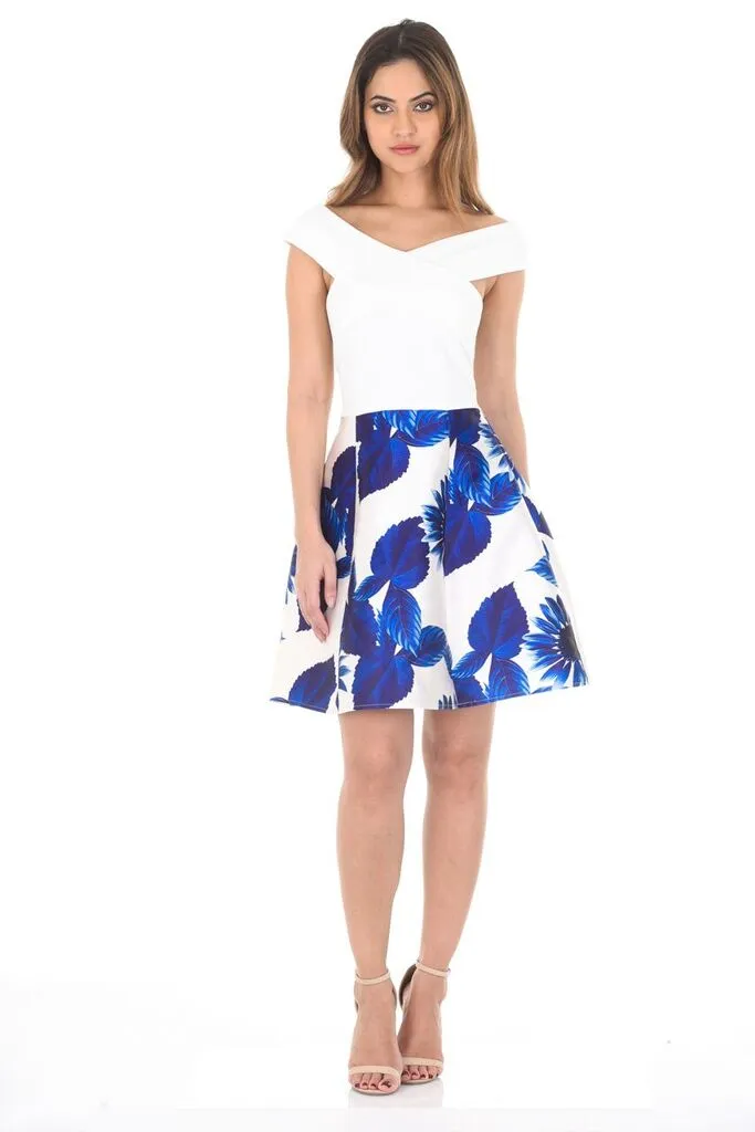 2 In 1 Cream And Blue Printed Skirt Mini Dress sold by AX Paris product image thumbnail 3