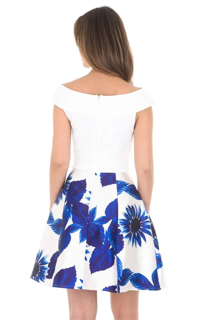 2 In 1 Cream And Blue Printed Skirt Mini Dress sold by AX Paris product image thumbnail 4