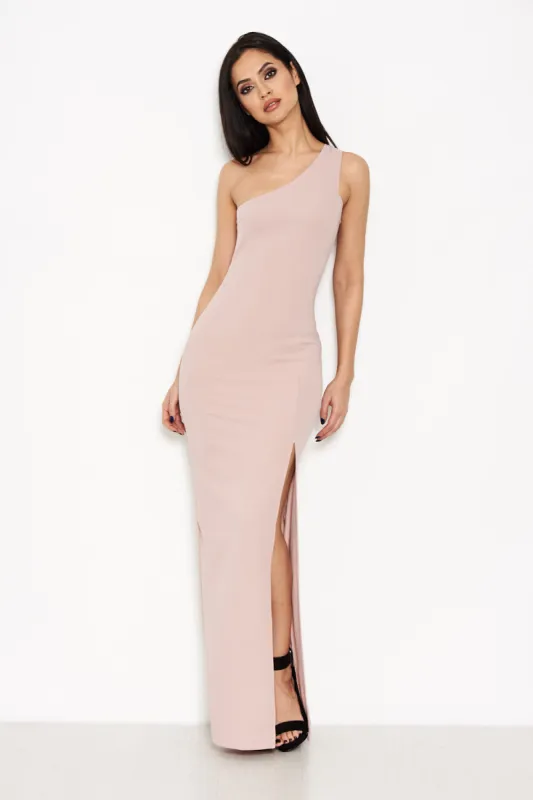 Mushroom Asymmetric Thigh Split Maxi Dress sold by AX Paris