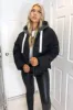 Black Fabric Hood Puffer Jacket sold by AX Paris
