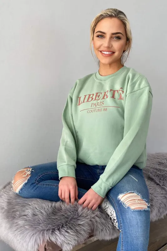Sage Liberte Printed Sweatshirt sold by AX Paris