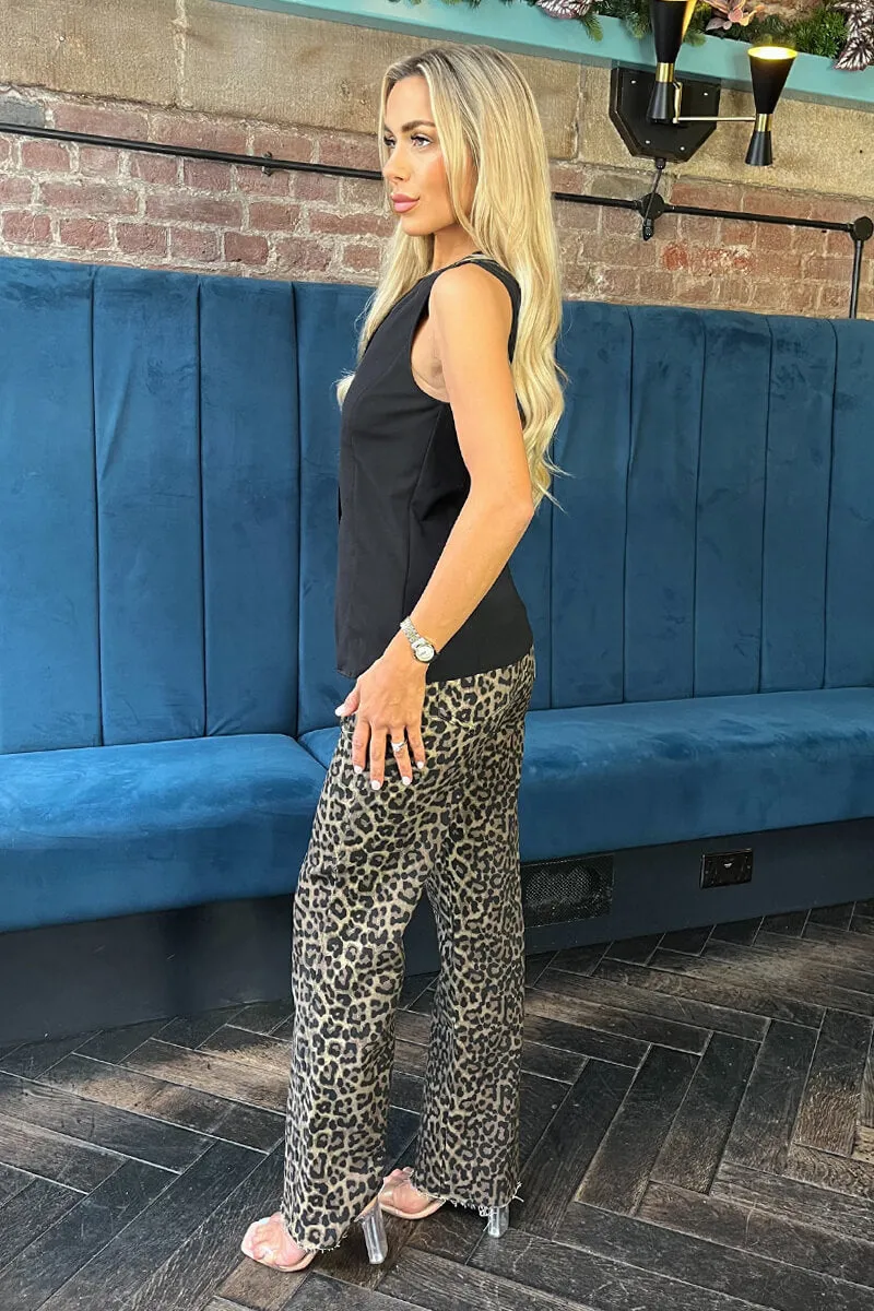 Brown Leopard Print Frayed Hem Straight Leg Jeans sold by AX Paris product image thumbnail 3