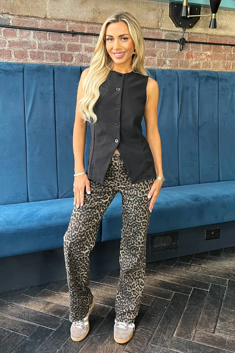 Brown Leopard Print Frayed Hem Straight Leg Jeans sold by AX Paris product image thumbnail 4