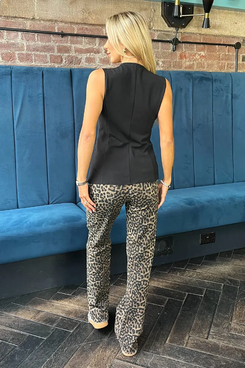 Brown Leopard Print Frayed Hem Straight Leg Jeans sold by AX Paris product image thumbnail 5