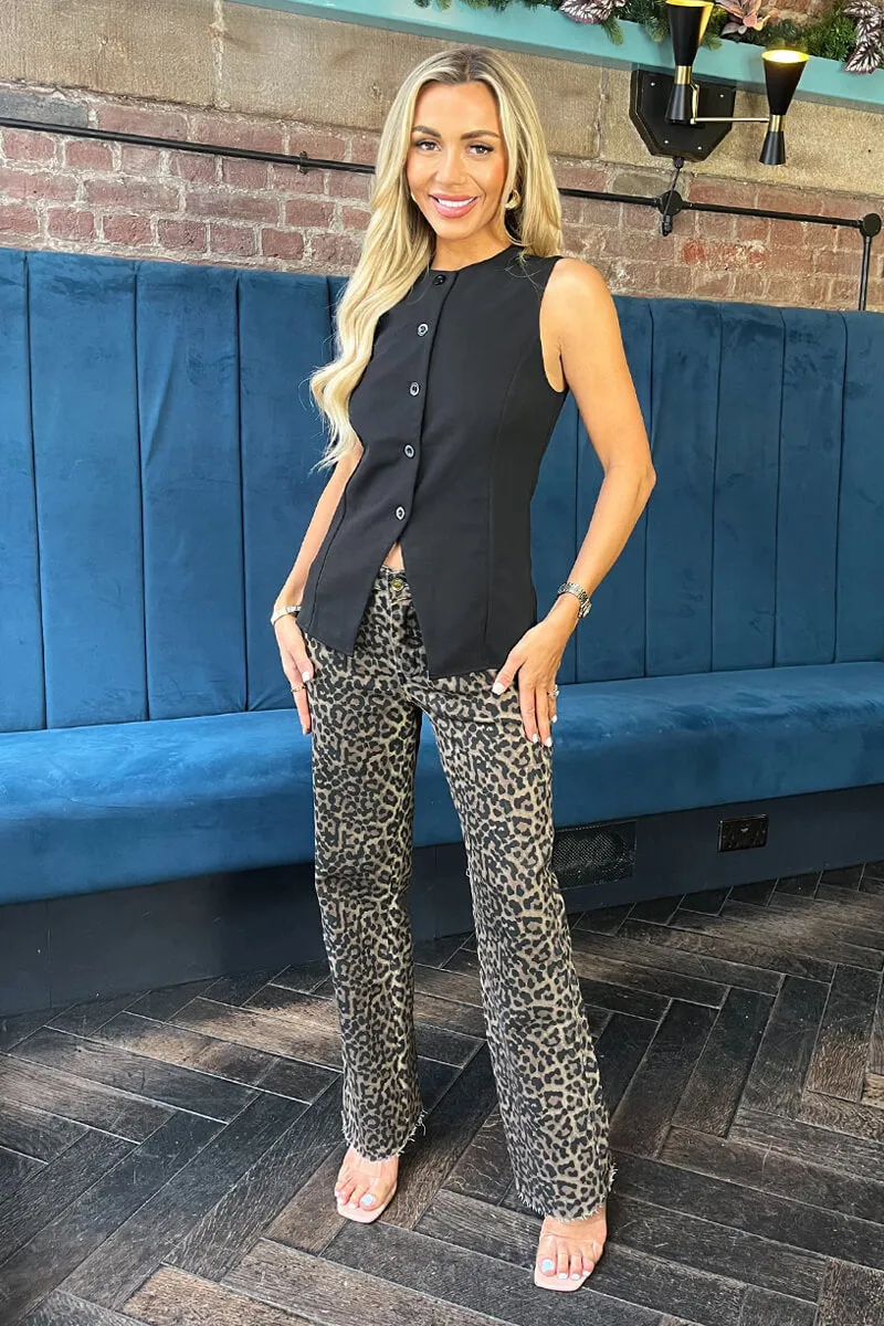 Brown Leopard Print Frayed Hem Straight Leg Jeans sold by AX Paris product image thumbnail 2