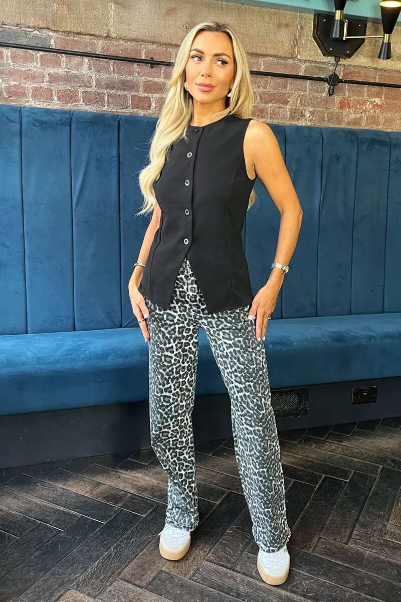 Grey Leopard Print High Waist Wide Leg Jeans sold by AX Paris product image thumbnail 4