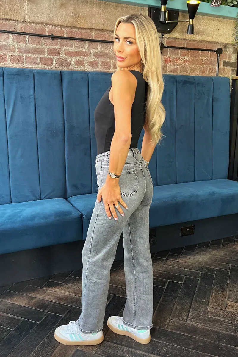 Grey Wash High Waist Straight Leg Jeans sold by AX Paris product image thumbnail 4