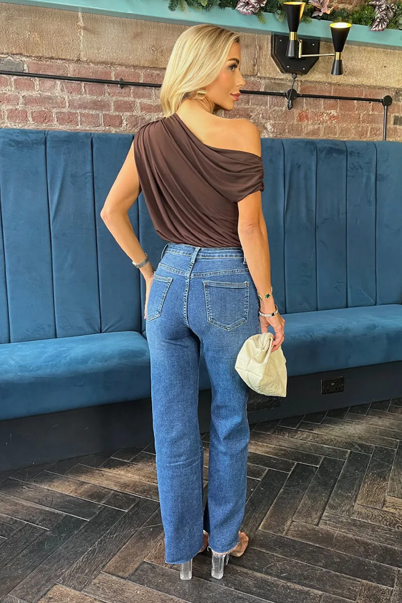 Blue High Waist Frayed Hem Straight Leg Jeans sold by AX Paris product image thumbnail 5