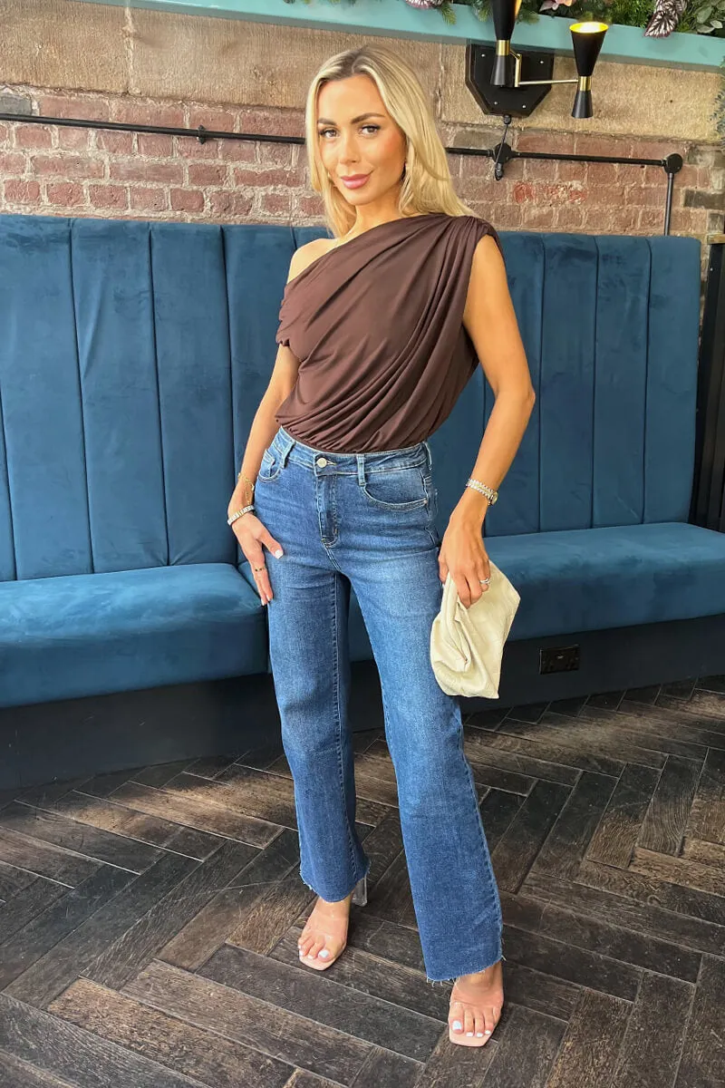 Blue High Waist Frayed Hem Straight Leg Jeans sold by AX Paris product image thumbnail 3