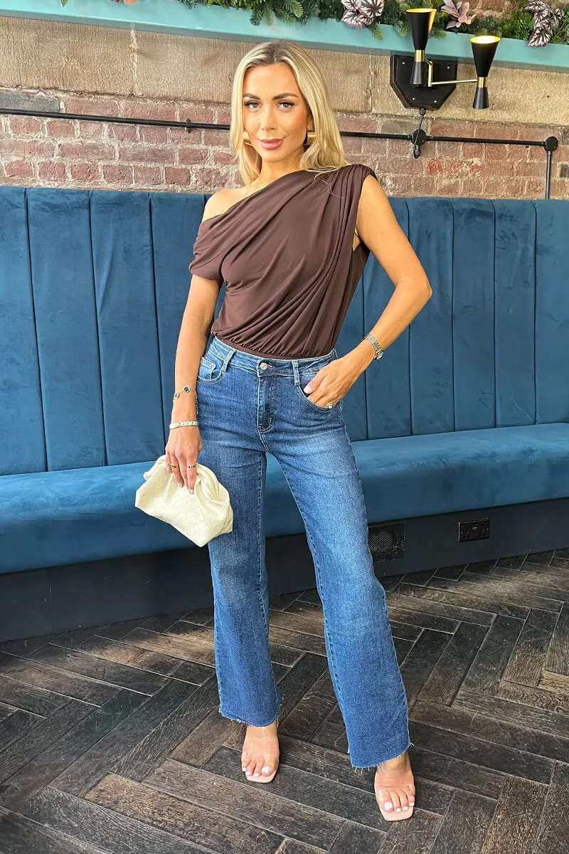 Blue High Waist Frayed Hem Straight Leg Jeans sold by AX Paris