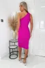 Hot Pink One Shoulder Ruched Midi Dress sold by AX Paris