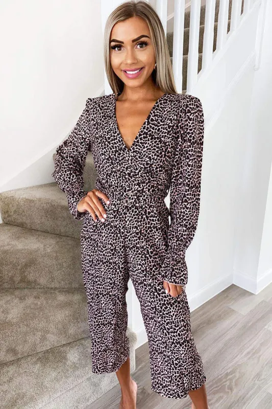 Pink Animal Print Wrap Belted Jumpsuit sold by AX Paris