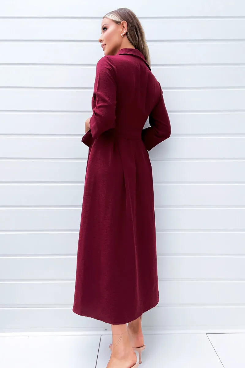 Wine Button Up Midi Shirt Dress sold by AX Paris product image thumbnail 4