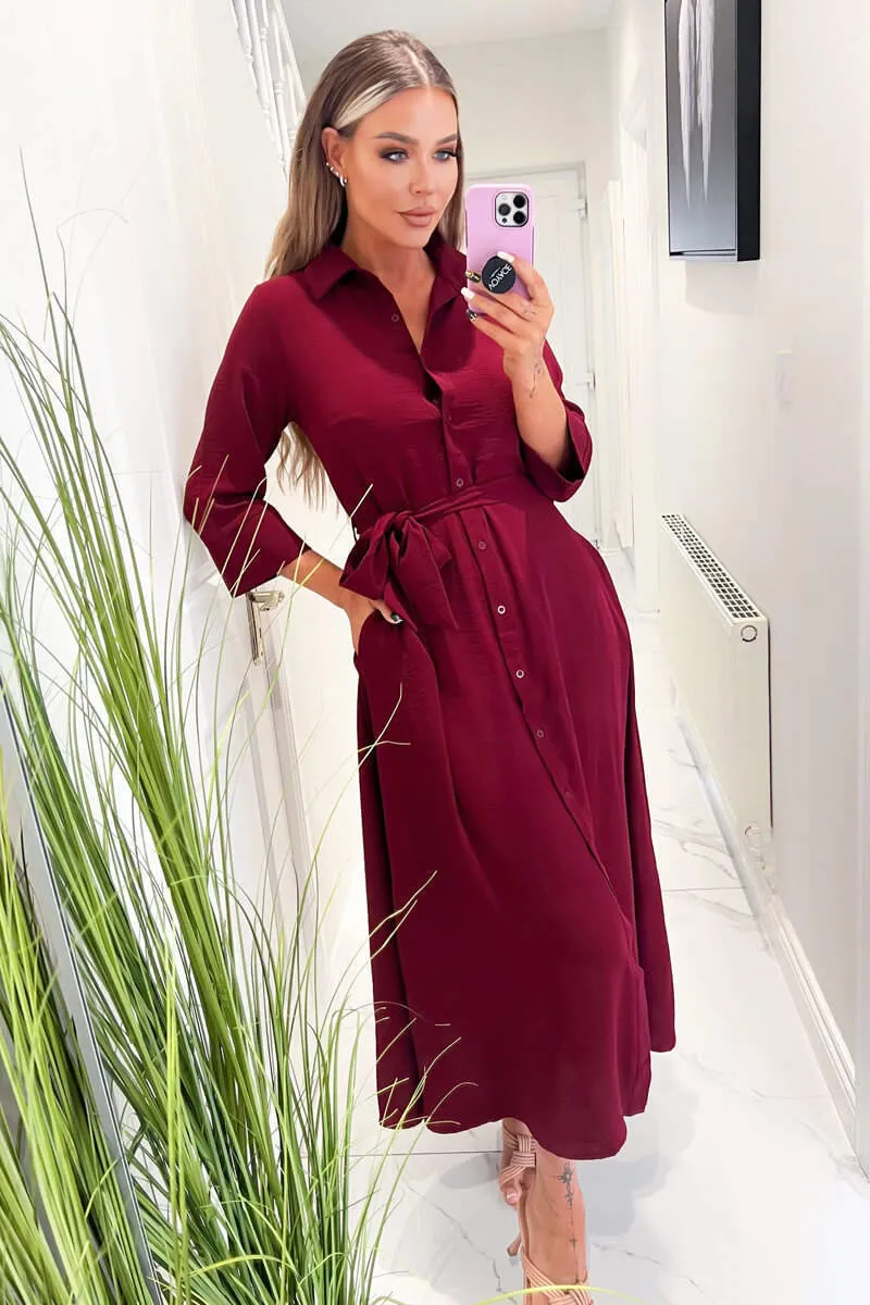 Wine Button Up Midi Shirt Dress sold by AX Paris