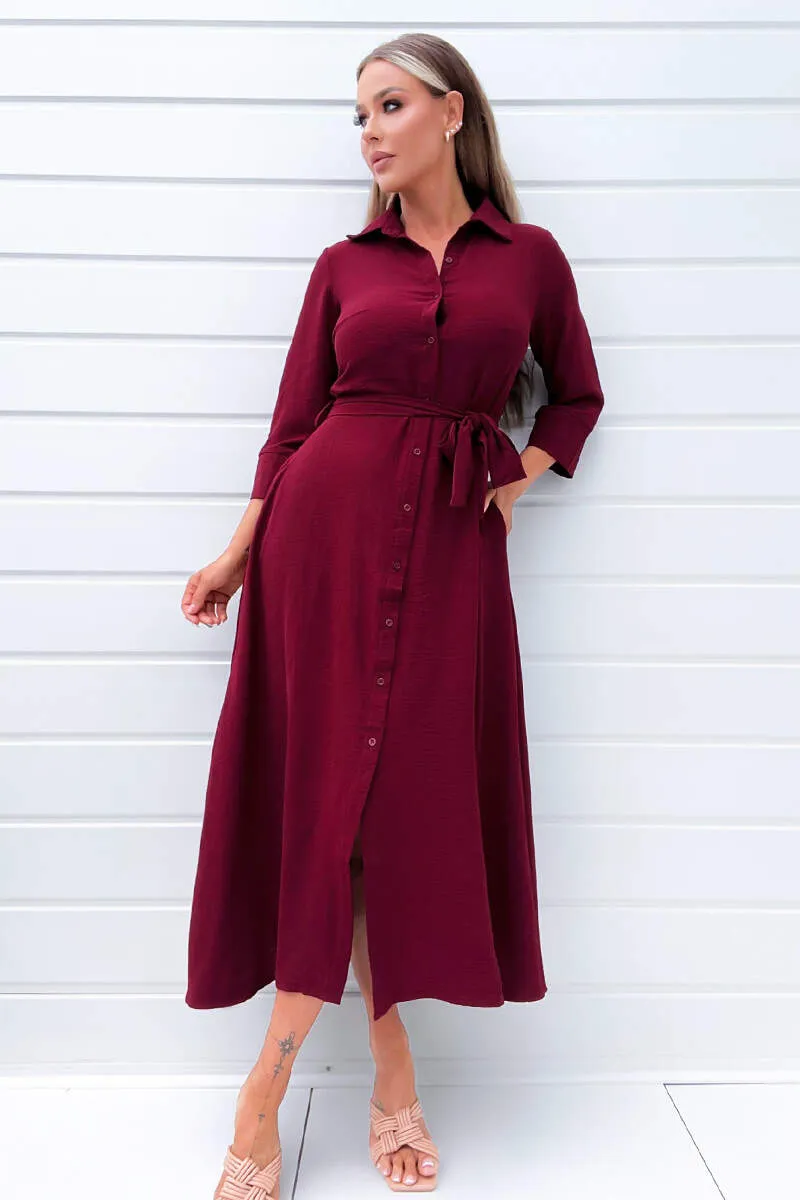 Wine Button Up Midi Shirt Dress sold by AX Paris product image thumbnail 2