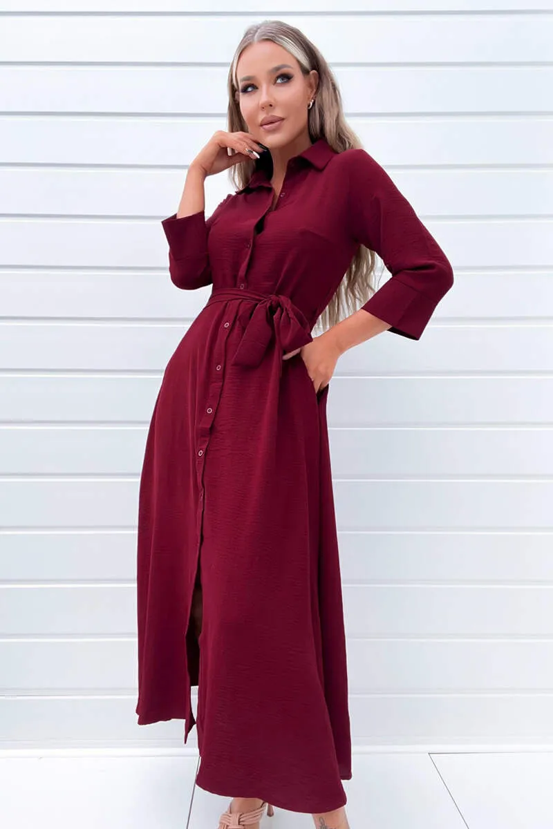 Wine Button Up Midi Shirt Dress sold by AX Paris product image thumbnail 3