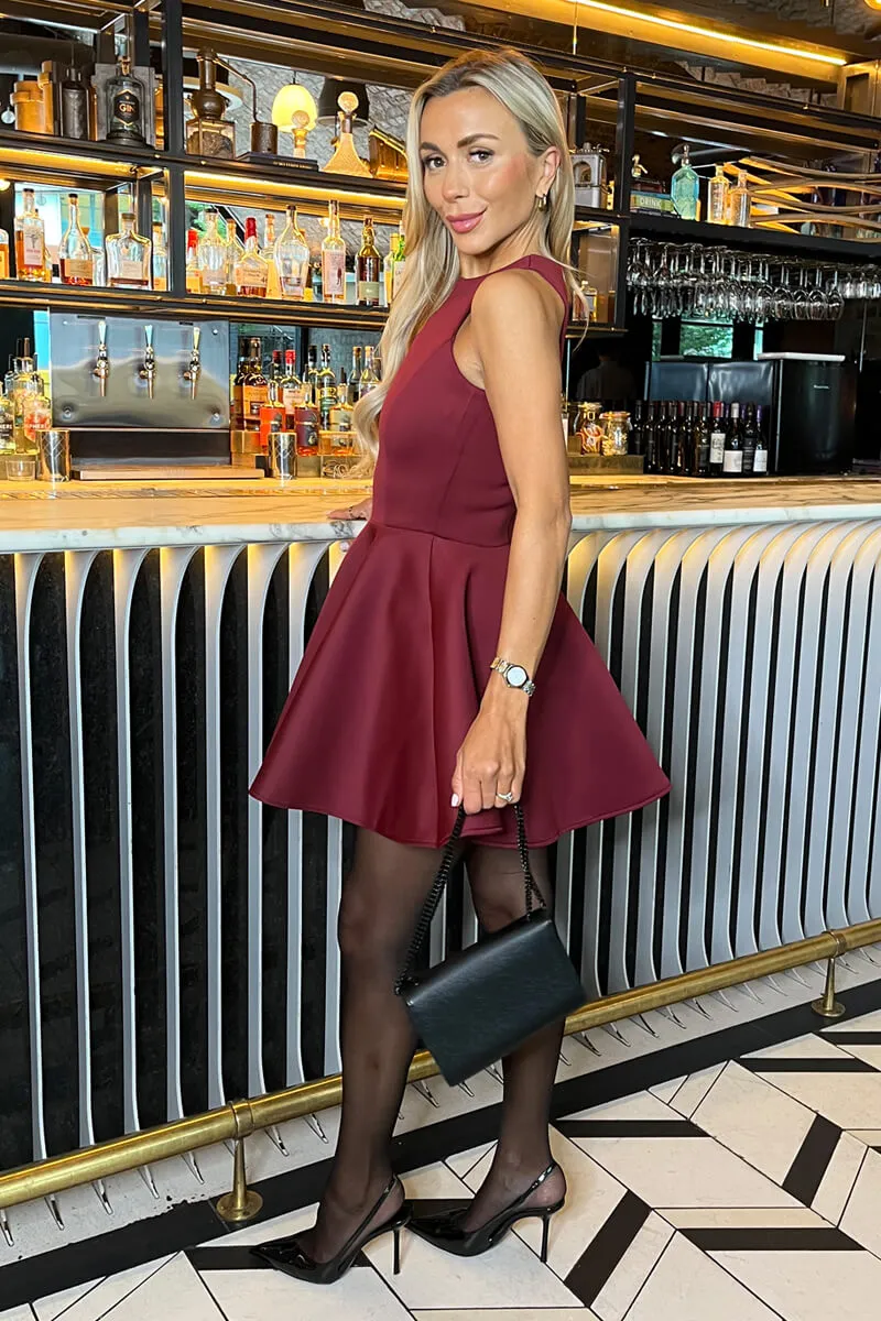 Burgundy Scuba Sleeveless Skater Mini Dress sold by AX Paris product image thumbnail 4