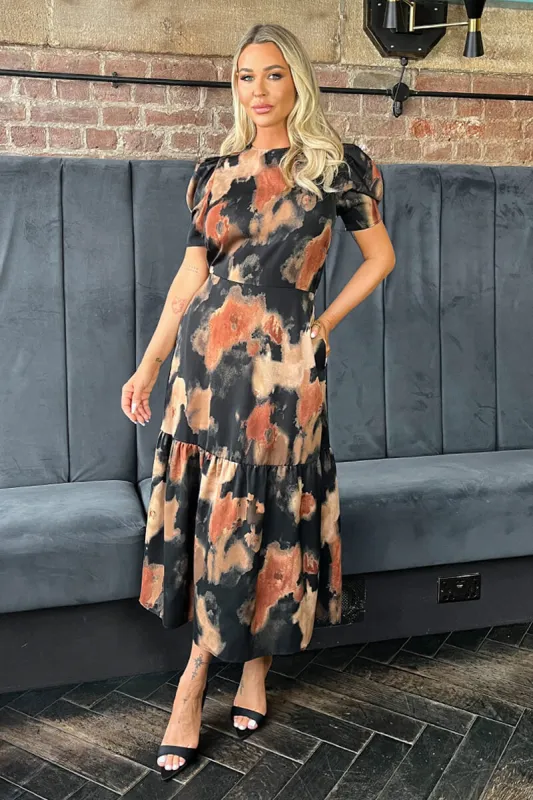 Multi Smudge Print Short Sleeve Smock Midi Dress sold by AX Paris