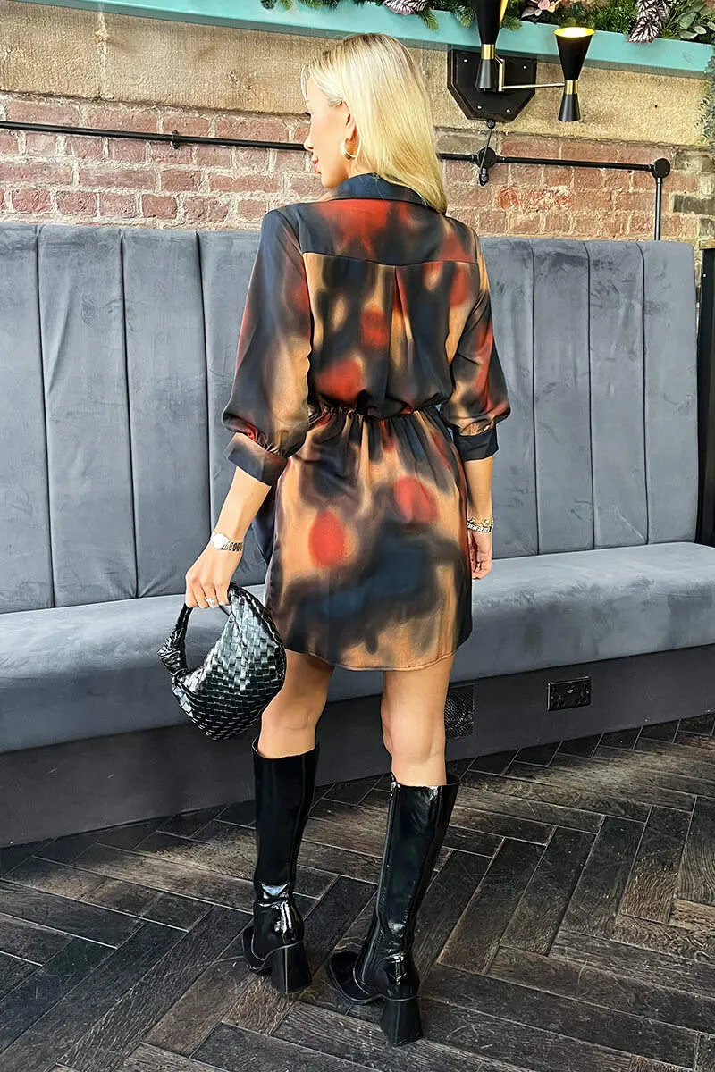 Multi Smudge Print Tie Waist Wrap Shirt Mini Dress sold by AX Paris product image thumbnail 2