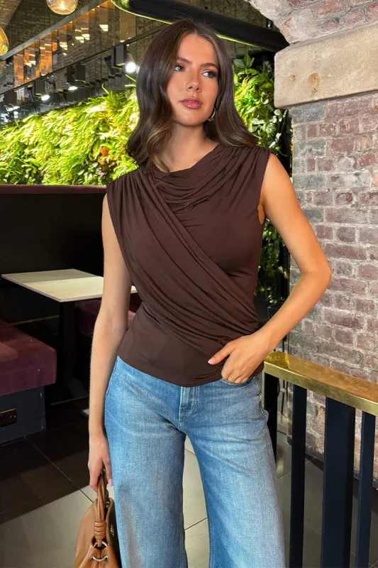 Chocolate Draped Front Top sold by AX Paris
