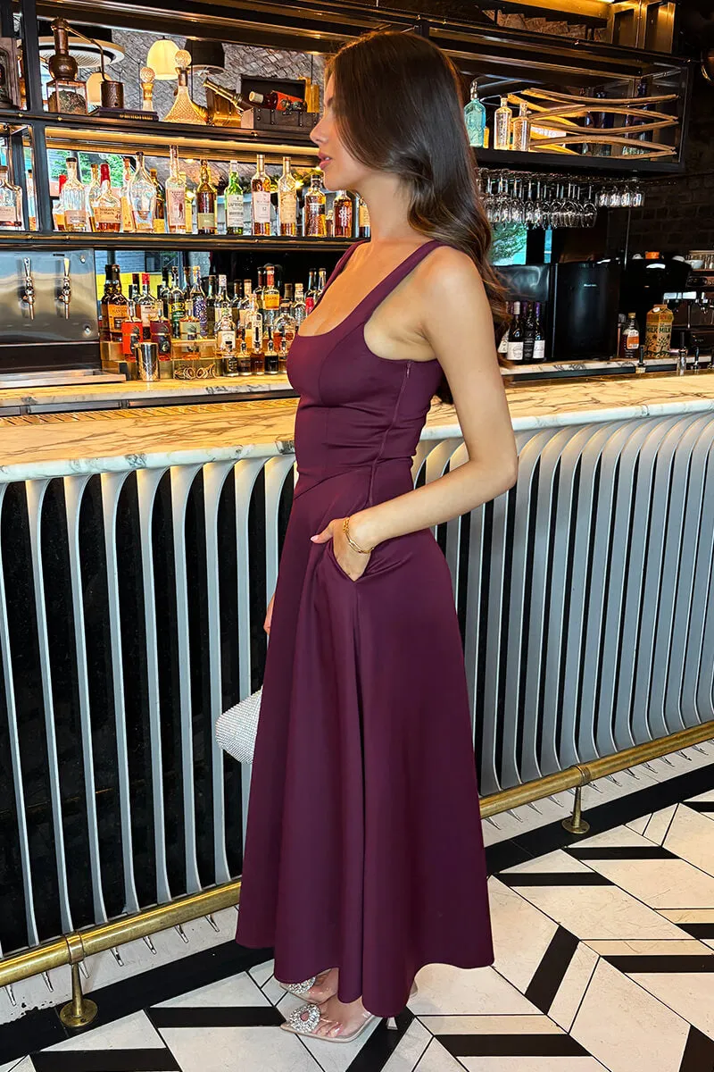 Plum Square Neck A-line Midi Dress sold by AX Paris product image thumbnail 4