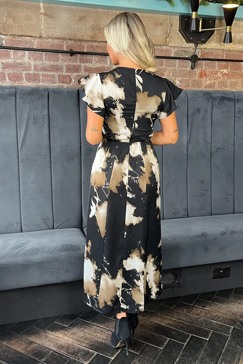 Black Abstract Print Flutter Sleeve Midi Dress sold by AX Paris product image thumbnail 5
