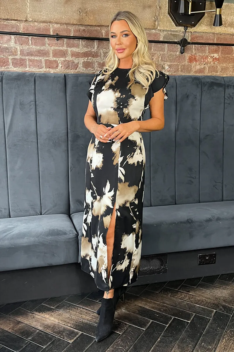 Black Abstract Print Flutter Sleeve Midi Dress sold by AX Paris product image thumbnail 2