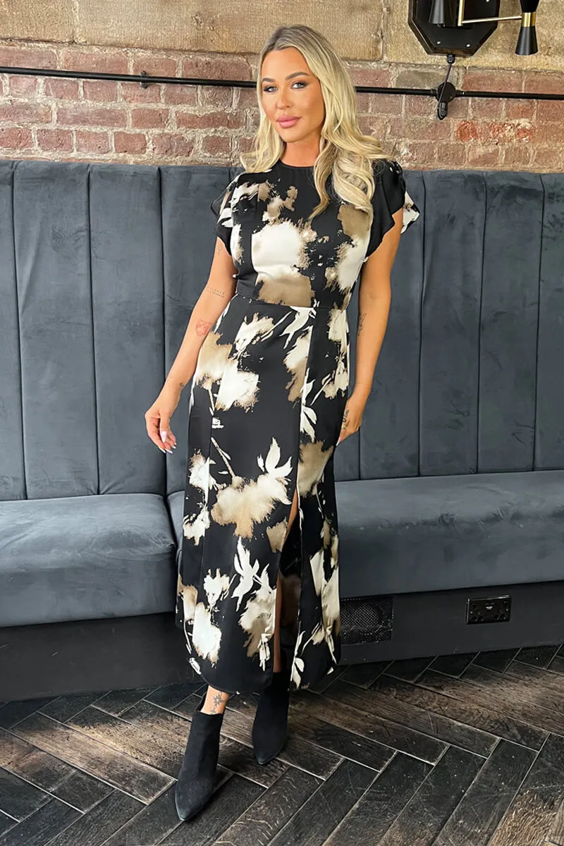 Black Abstract Print Flutter Sleeve Midi Dress sold by AX Paris product image thumbnail 3