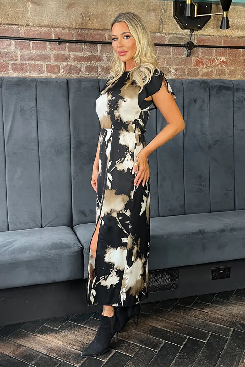 Black Abstract Print Flutter Sleeve Midi Dress sold by AX Paris product image thumbnail 4