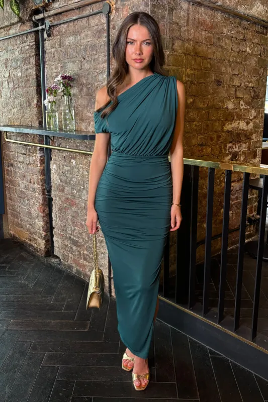 Teal Off The Shoulder Draped Top Midi Dress sold by AX Paris