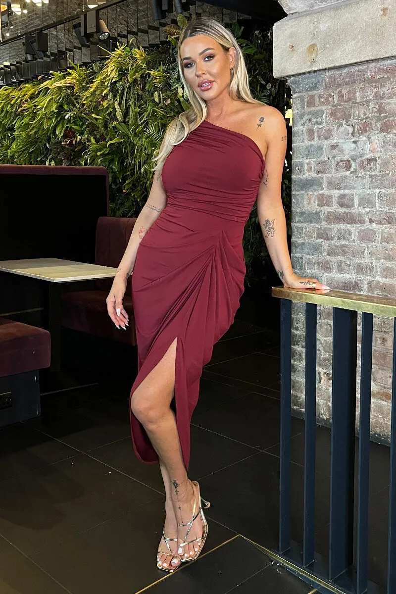 Burgundy One Shoulder Gathered Skirt Midi Dress sold by AX Paris product image thumbnail 2