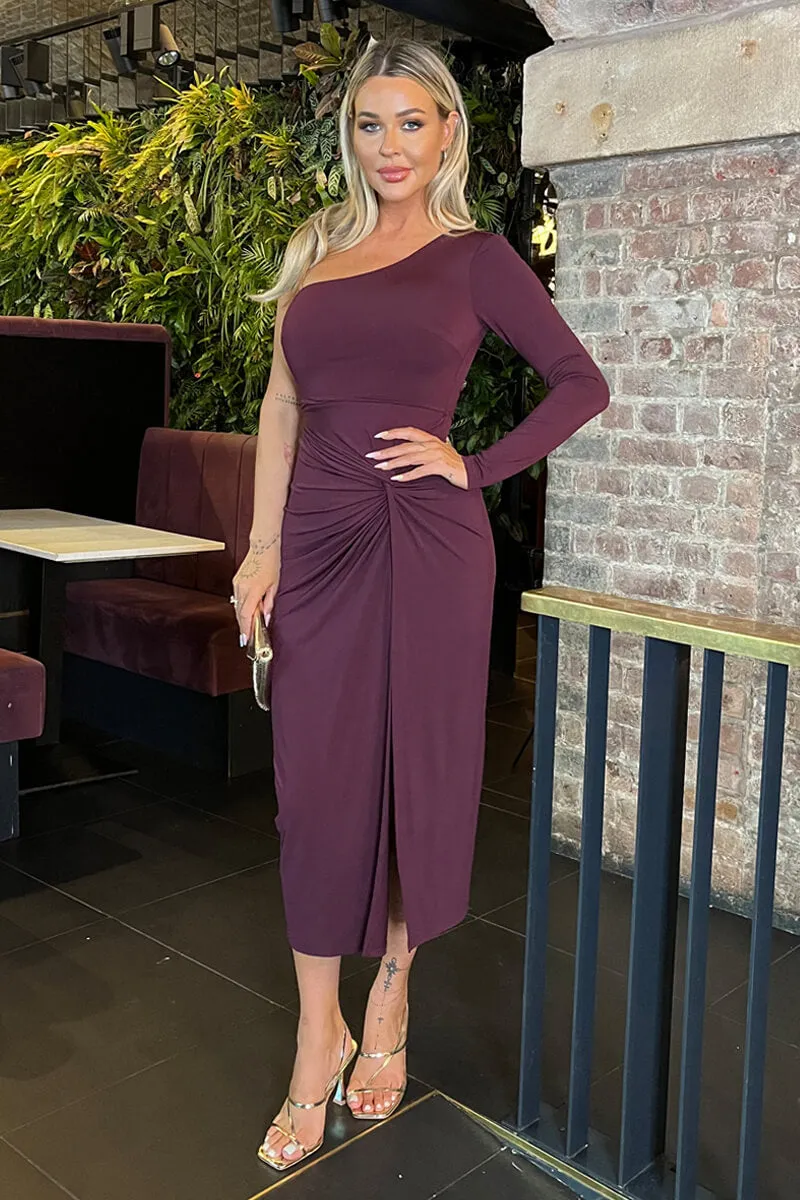 Dark Plum One Sleeve Knot Skirt Midi Dress sold by AX Paris product image thumbnail 3