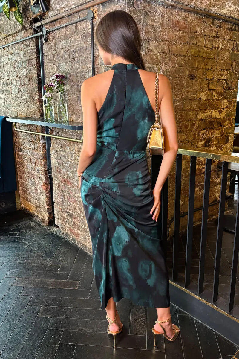 Teal And Black Smudge Print Halter Neck Knot Skirt Midi Dress sold by AX Paris product image thumbnail 5