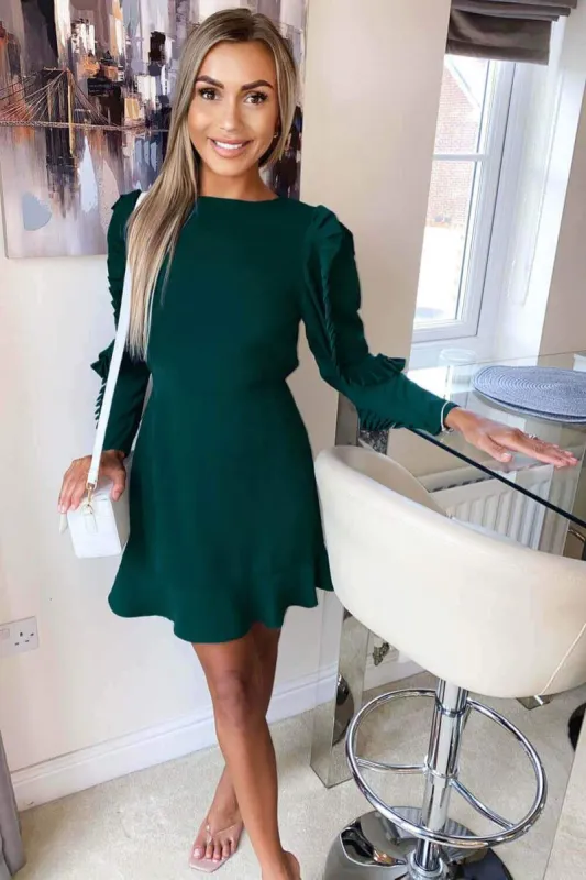Teal Pleated Long Sleeve Skater Dress sold by AX Paris